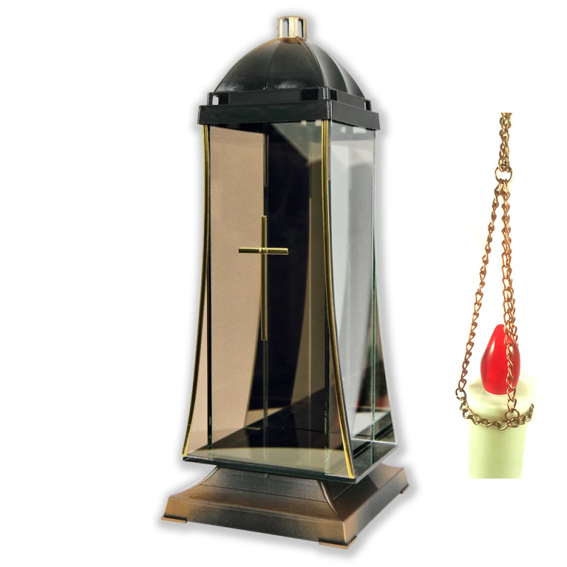 Γυάλινο καντήλι 37 εκ. καθρέπτης με αλυσίδα